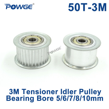 POWGE 50 Teeth 3M Idler Pulley Tensioner Wheel Bore 5/6/7/8/10mm with Bearing Guide 3M synchronous pulley Gear HTD3M 50T 50teeth