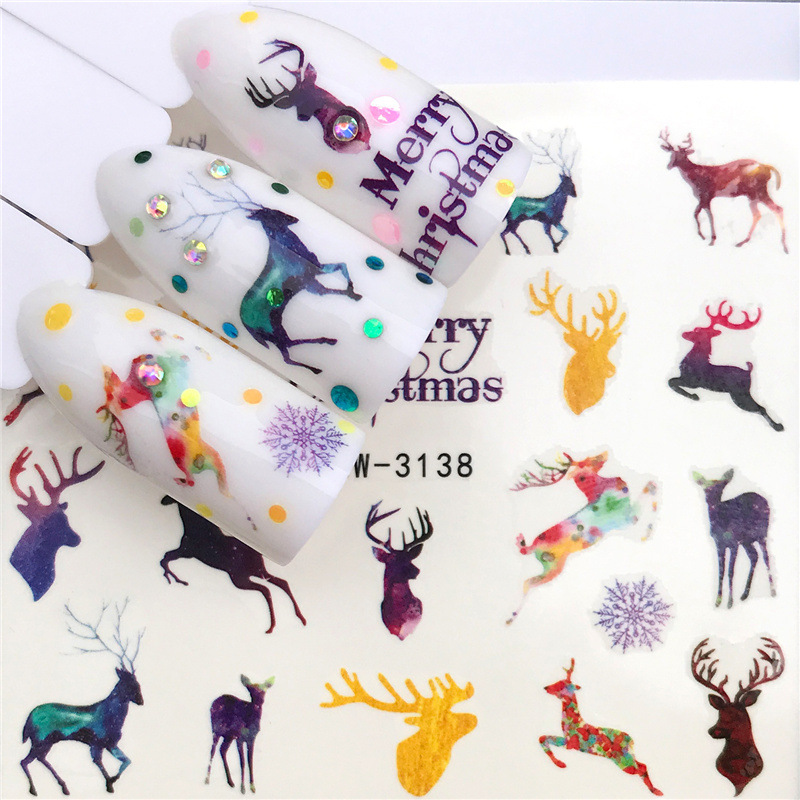 1Pcs Flamingo Elk Fox Wolf Animal 3D Embossed Nail Sticker Flower Adhesive DIY Manicure Slider Nail Art Tips Decorations Decals