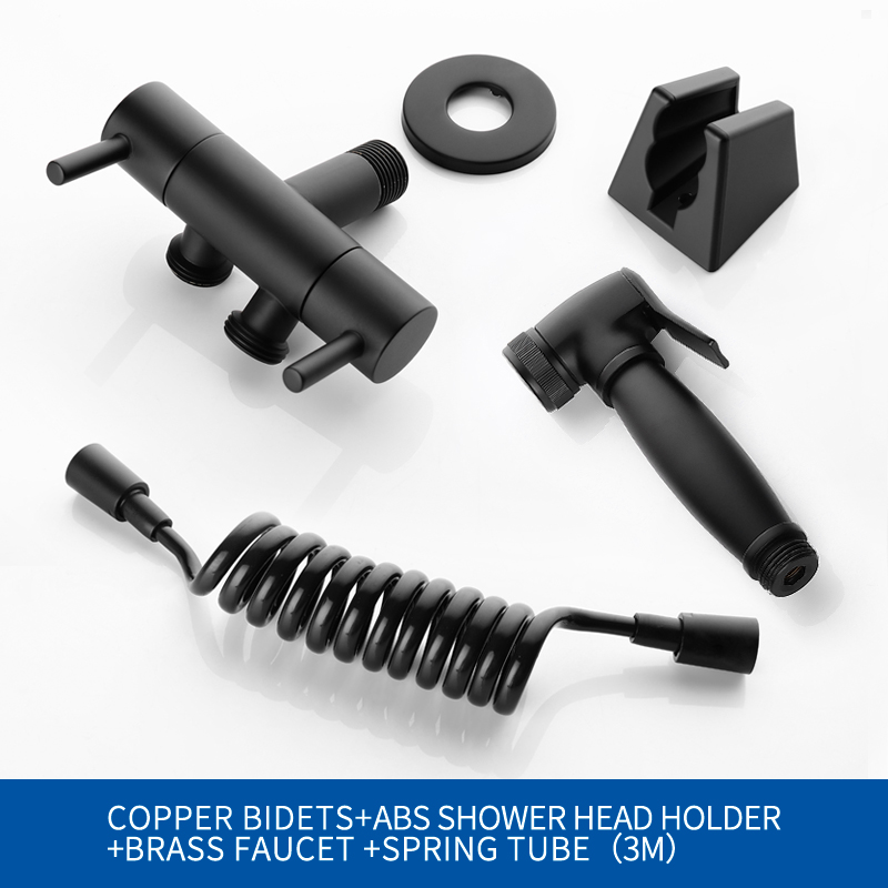 Solid Brass Toilet Bidet Spray Valve Black Handheld Bidet Faucet Cleaner Set Portable Bidet Shower Set Douche Kit