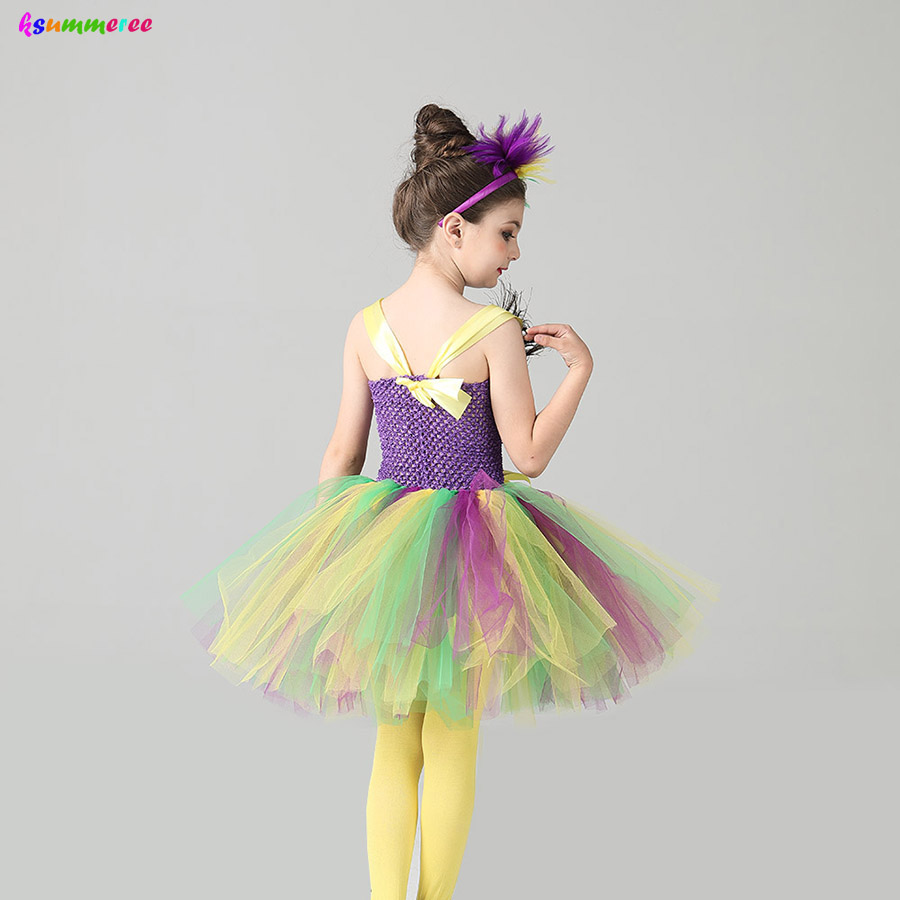 Beaded Girls Mardi Gras Outfit Peacock Feather Tutu Dress with Headband Kids Mardi Gras Carnival Halloween Dress Up Fancy Dress