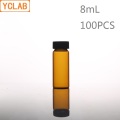 YCLAB 100PCS 8mL Glass Sample Bottle Brown Amber Screw with Plastic Cap and PE Pad Laboratory Chemistry Equipment