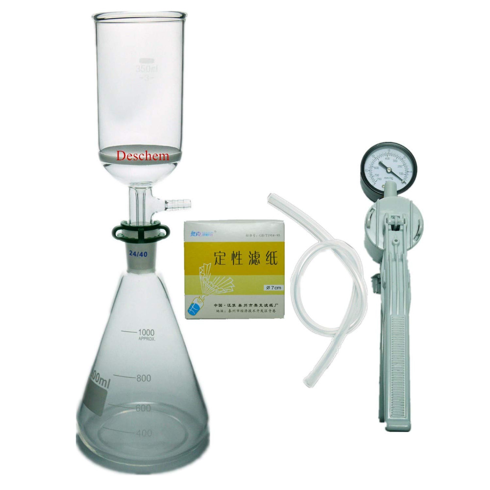 1000ml,Suction Filtration Kit,70mm Funnel,1L Flask W/Vacuum Pump & Filter Paper