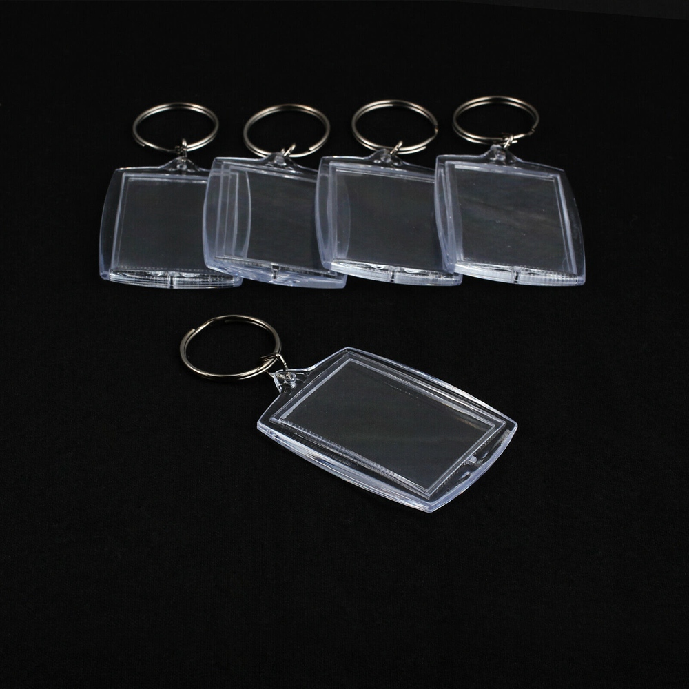 100pcs Acrylic Plastic Blank Keyrings Insert Photo Passport Keychain 46*33mm DIY Keychain Split Ring Key Chain