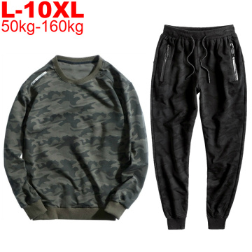 Men's Pullover Tracksuit Oversized 10XL 160kg Tracksuit Men Camouflage 2 Piece Sets Sweatshirt+Pants Plus Size Sweat Suits Men
