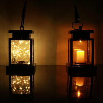 Outdoor Garden Courtyard Solar Powered Hanging LED String Lights Flickering Candle Lantern Lamp