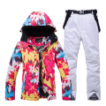 -30 Women's Snow Suit Wear Winter Outdoor Sports Girl Costume Snowboard Clothing Waterproof Ski Sets Jacket + Strap Pant Female