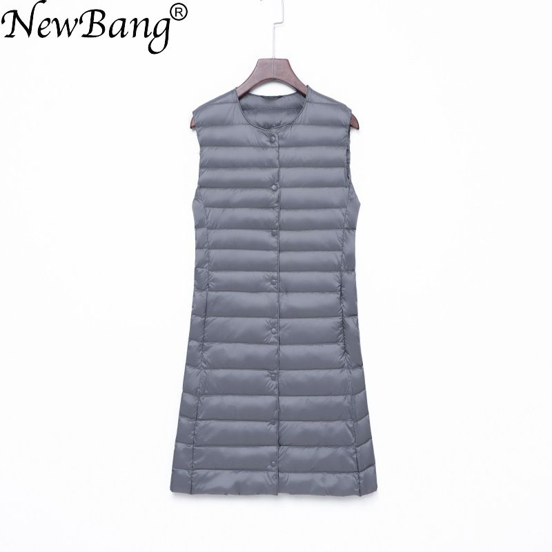 NewBang Brand Long Women's Vest Ultra Light Down Vest Women Waistcoat Female Down Coat Slim Sleeveless Without Collar Jacket
