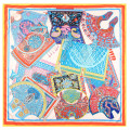 Manual Hand Rolled Twill Silk Scarf Women Floral Bag Print Square Scarves Wraps Echarpe Curled Foulards Femme Bandana Hijabs