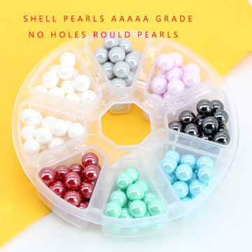 6/8/10mm shell color ABS Imitation pearl European No Hole Round Loose charm Beads For Kid's Toys jewelry making Counter Decora