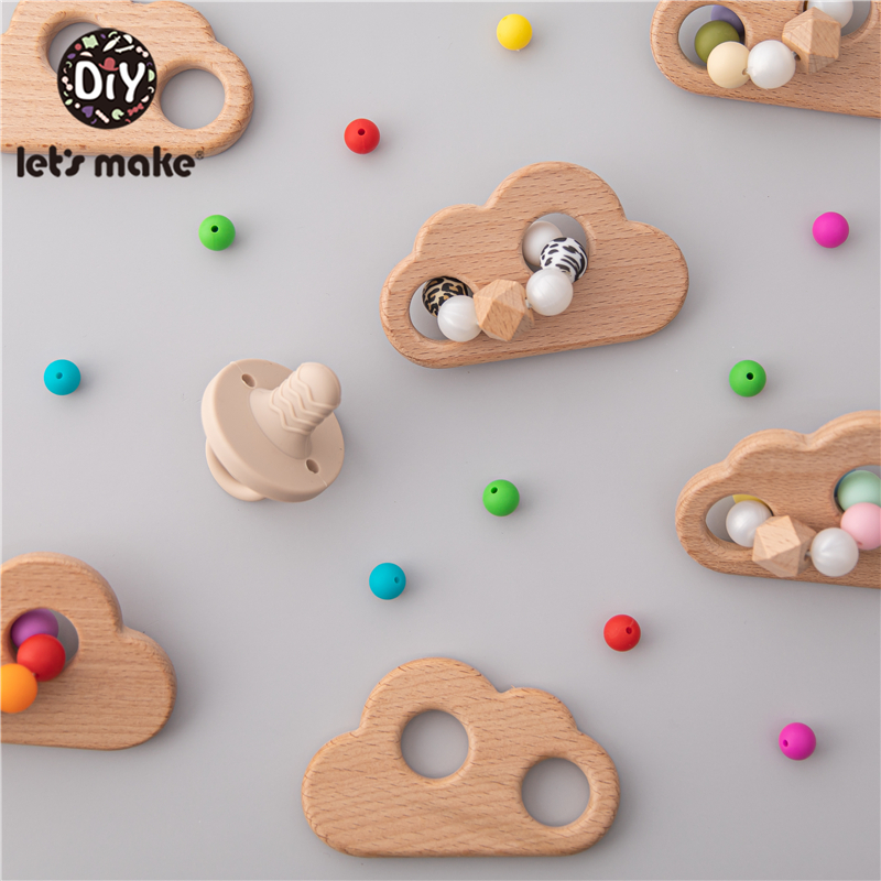 Let's Make Colorful Cloud Baby Rattle Toys Dream Safe Wooden Toys DIY Crochet Rattle Soother Bracelet Teether Set Infant Gift