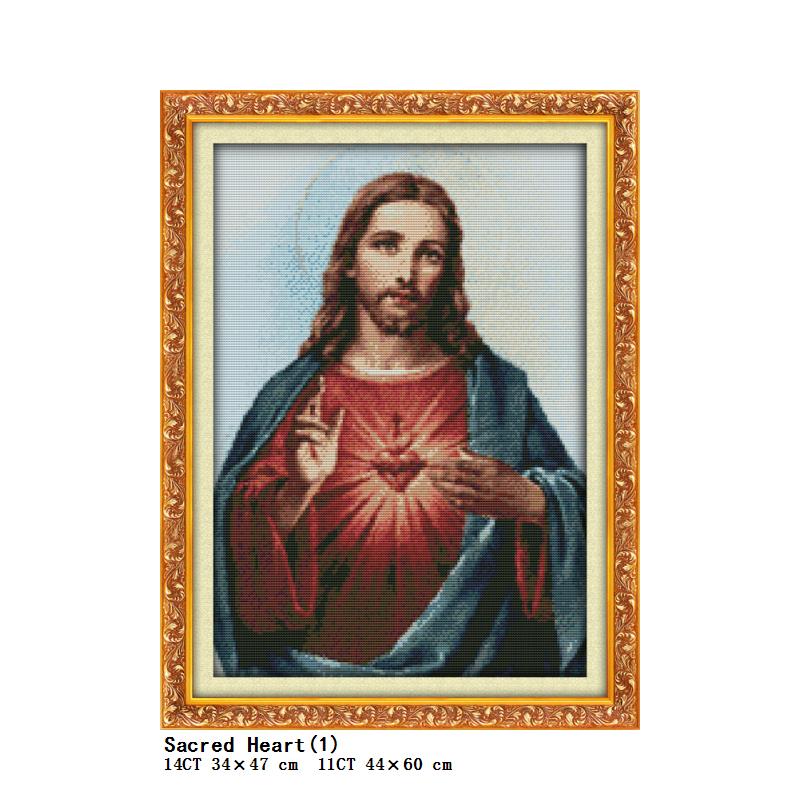 Jesus Sacred Heart Christ Religious Figure Painting Count Printing DIY Cross Stitch Kit DMC 11CT 14CT Embroidery Needlework Set