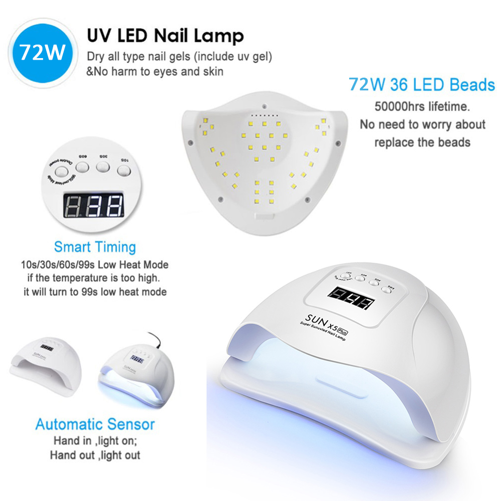 72W UV LED Nail Lamp with 36 Pcs Leds For Manicure Gel Nail Dryer Drying Nail Polish Lamp 30s/60s/90s Auto Sensor Manicure Tools