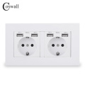 COSWALL Russia Spain EU Standard Wall Socket USB Charge Port Simple PC Panel Black White Grey E20 Series Full Rangle