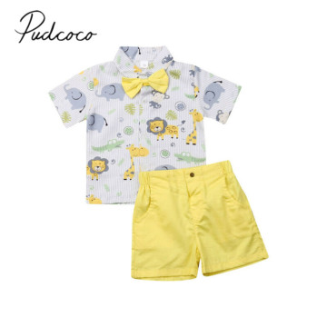 2019 Children Summer Clothing Toddler Kids Baby Boy Gentleman Clothes Animals Print Shirt Tops Shorts Bottoms Formal 2Pcs Outfit