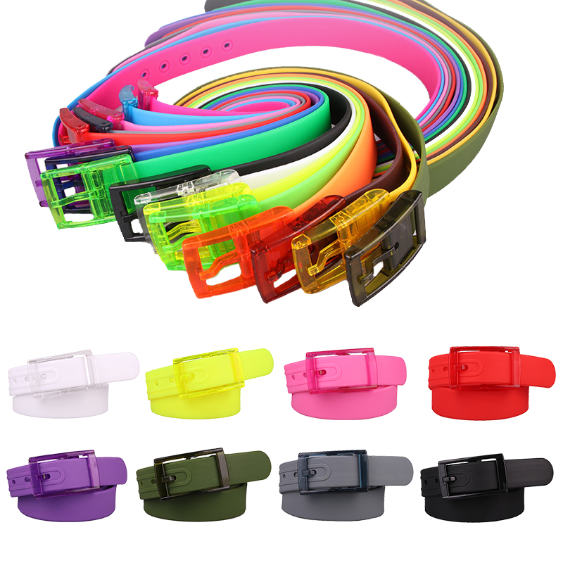 Candy Color Silicone Rubber Belts For Women Men Plastic Buckle Pins Jeans Belt Solid Color Skinny Waist Belt