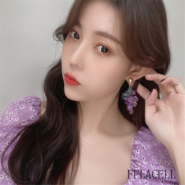 FFLACELL 2020 New Korean Version Of Summer Fresh Crystal Purple Grape Long Fruit Earrings Women Girls Party Jewelry Gifts