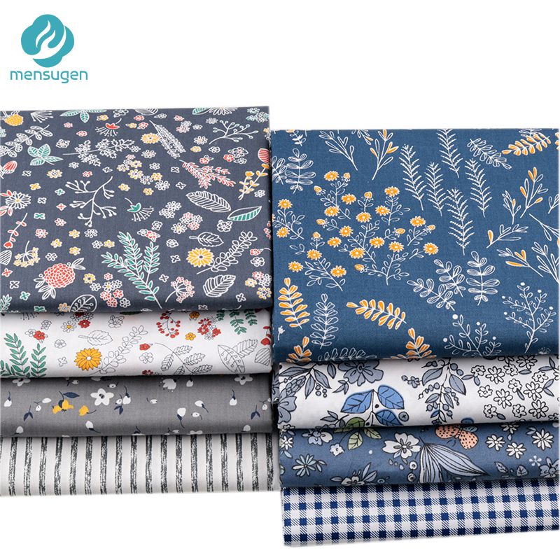 8pcs/Lot, Grey Navy Floral Cotton Patchwork Fabrics,Sewing Cloth For Baby & Child,Tilda Doll and Scrapbook Telas Tissus