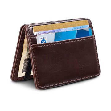 Hot Sale Men's leather Magic Wallets Portable Money Clips With Credit Card Slot Cash Holder Purse For Man Brown Coffee