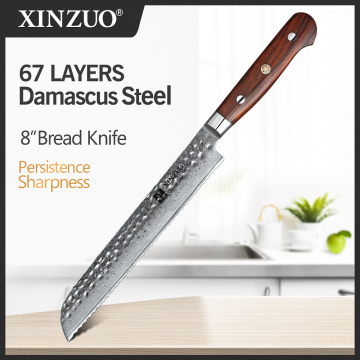 XINZUO 8' inch Bread Knife 67 Layers Japanese Damascus Stainless Steel Kitchen Cutlery Nature Rosewood Handle Kitchen Knives