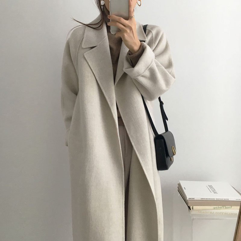 Leiouna Vintage Solid Long Sleeve Casual Belt 2020 New Fashion Long Autumn Faux Wool Blend Woolen Coat Winter Warm Women Clothes