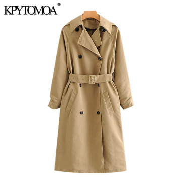 KPYTOMOA Women 2020 Fashion With Belt Double Breasted Trench Coat Vintage Long Sleeve Office Wear Female Outerwear Chic Tops