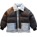 2021 Winter Children Fashion Denim Patchwork Cotton Padded Coat Boys Jacket Thicken Warm Kids Teenage Boys Parka Outerwear D216