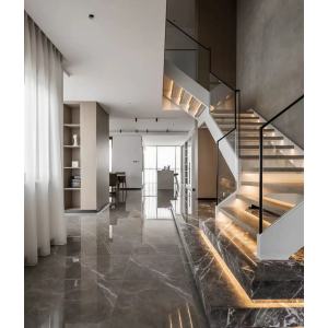 Marble Steps Modern Style Double Stringer Stairs