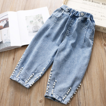 chifuna Kid Fashion Hole Pearl Decoration Denim Pants Trousers For Girls Jeans For Girls Children's Jeans Baby Girls Clothes