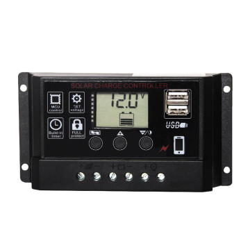 DC 24/12V Anti-thunder Waterproof Solar Panel Battery Charge Controller 10-50A PWM LCD Display Solar Collector with Dual USB