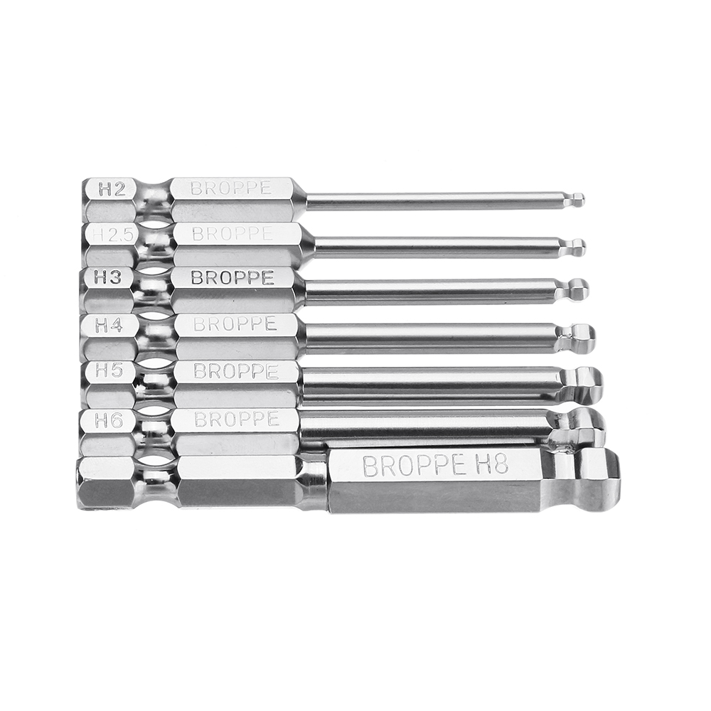 Broppe 7Pcs Set Ball Bit 2/2.5/3/4/5/6/8mm Screwdriver Drill Bits Screw Driver Bits Hex Shank Magnetic Spherical 1/4" Driver Bit