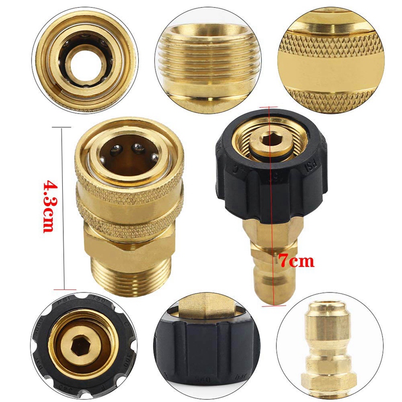 Pressure Washer Adapter Set, Quick Connector, M22 14mm Swivel To M22 Metric Fitting,M22-14 Swivel + 3/8 Inch Plug, 3/8 Inch Quic
