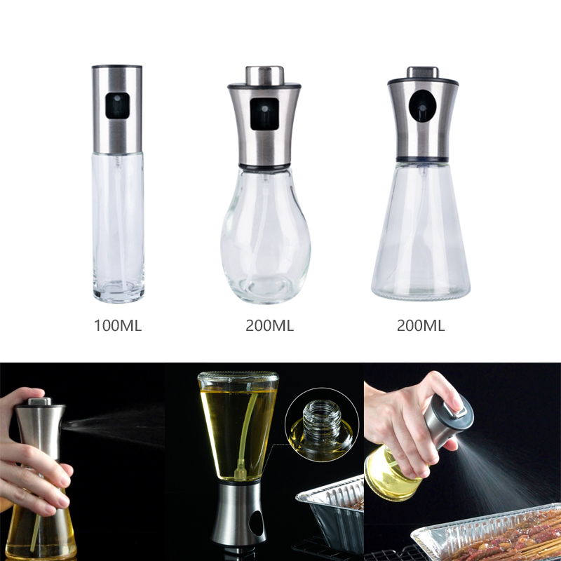 100/200ml Empty Spray Bottle Stainless Steel Kitchen Olio Sprayer Leak-proof Soy Sauce Olive Bottle Dispenser BBQ Cooking Tools