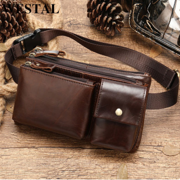WESTAL Men's Waist Bags Genuine Leather Belt Bag Men Male Fanny Pack Money Belt Small Waist Pack with Handle Thigh/Hip Bags 8798