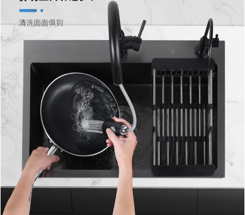 3mm Black Single Kitchen Sinks Multi Function Above Udermount Vegetable Washing Basin Sink for Kitchen Stainless Steel Hand Made