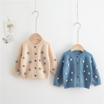 Autumn Winter cute girls ball sweater cardigans baby girl soft single-breasted sweaters kids clothes outwear