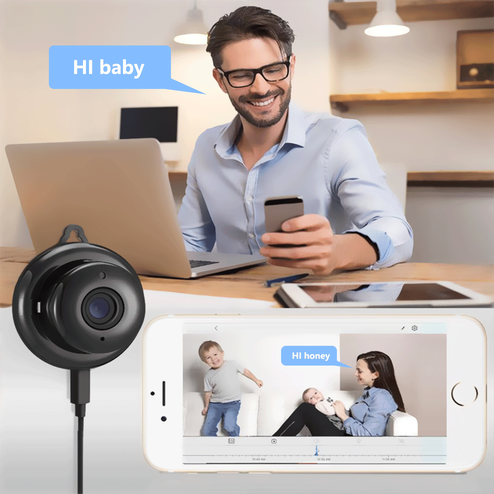 IP Camera, WiFi Camera Mini Camera with Infrared Night Vision 2-Way Audio Motion Tracker CCTV P2P Home Security (Hook Type)