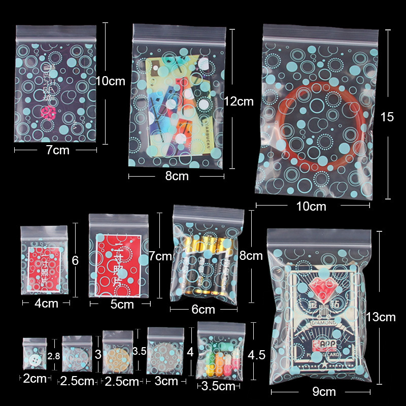 Cartoon Ziplock Bag 100pcs/Set 0.2mm Storage Bags Thickness Jewelry Zip Zipped Lock Reclosable Plastic Poly Clear Bags