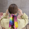 1PC Tie-dye Gradient Rainbow Knotted Hair Rope Ties Floral Camo Print Long Satin Ribbon Bands Women Hair Accessories Scrunchie