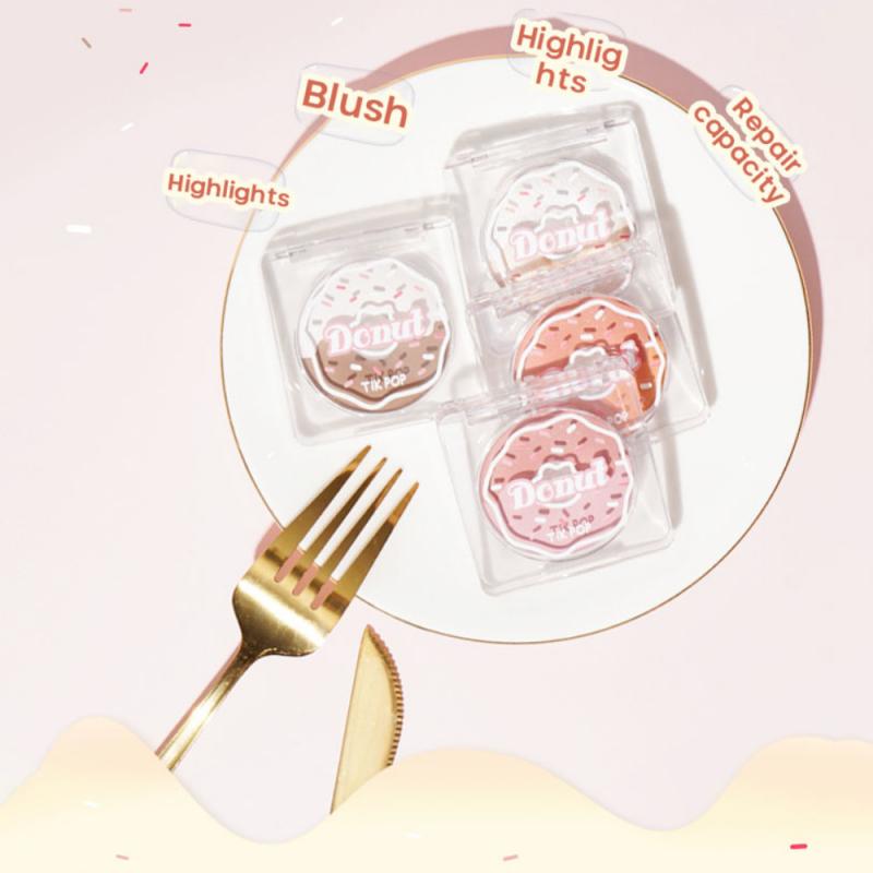 Cute Donut Blush Highlighter Makeup Palette Brighten Skin Face Contouring Powder Palette Illuminator Highlight Face Cosmetics