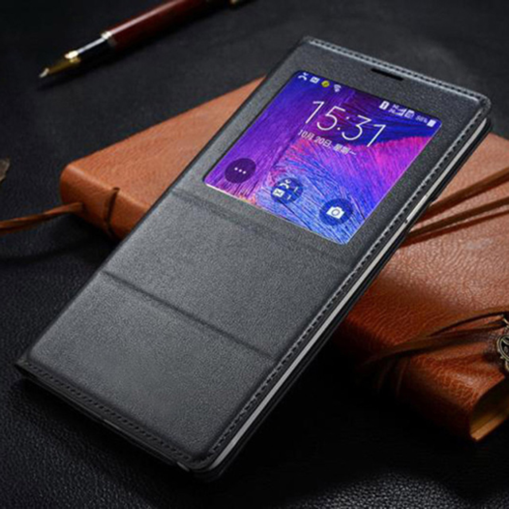 Flip Cover Leather Case For Samsung Galaxy Note 4 Note4 N910 N910F N910H Phone Case Cover Smart View With Original Chip