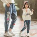 Cartoon Blue Jeans for Kids Girls Toddler Ripped Clothes Cute Princess Denim Trousers Baby Girl Jeans Cotton Teenage Pants 12T