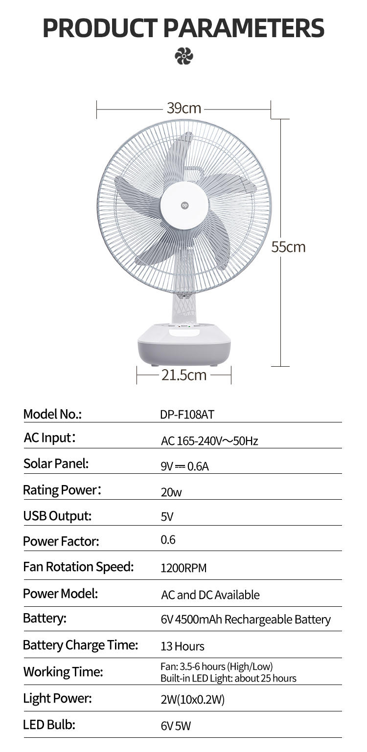 Rechargeable 14 inch Electric Oscillating Solar Fan with Light and Bulbs-detail-8