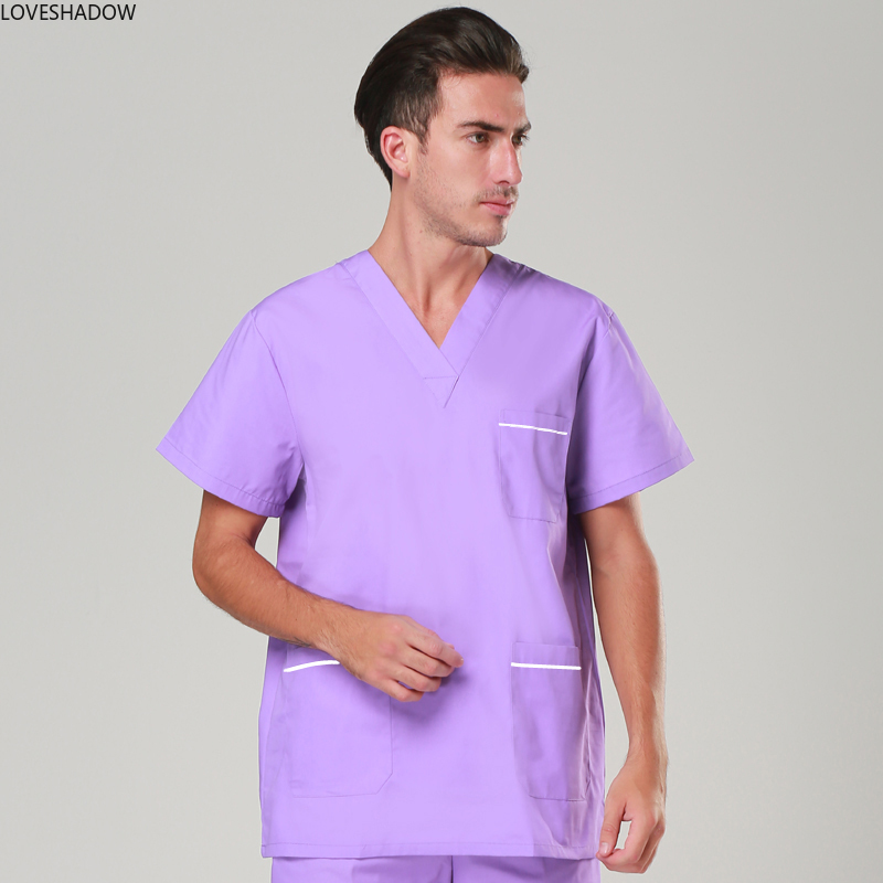 [TOP] Men's Short Sleeve Scrub Top V Neck COTTON Comfy Medical Uniforms Nursing Uniform Scrubs Doctor Hospital Workwear