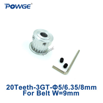 POWGE 1pcs 20 Teeth 3GT Timing Pulley Bore 5mm 6.35mm 8mm for width 9mm 3MGT GT3 Open Synchronous Belt 3GT Belt 20T 20Teeth