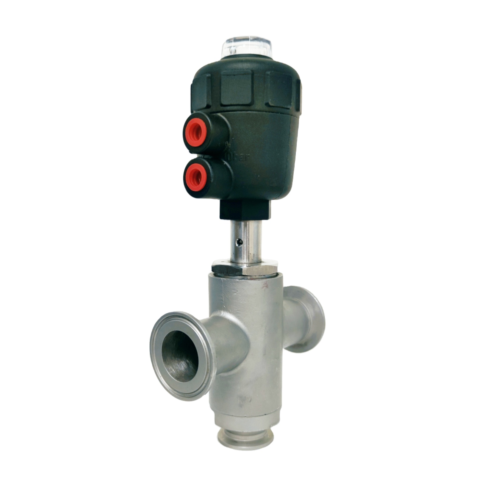 Stainless Steel Three Way Thread Clamp Connection Reversing And Diverting Pneumatic Angle Seat Valve4