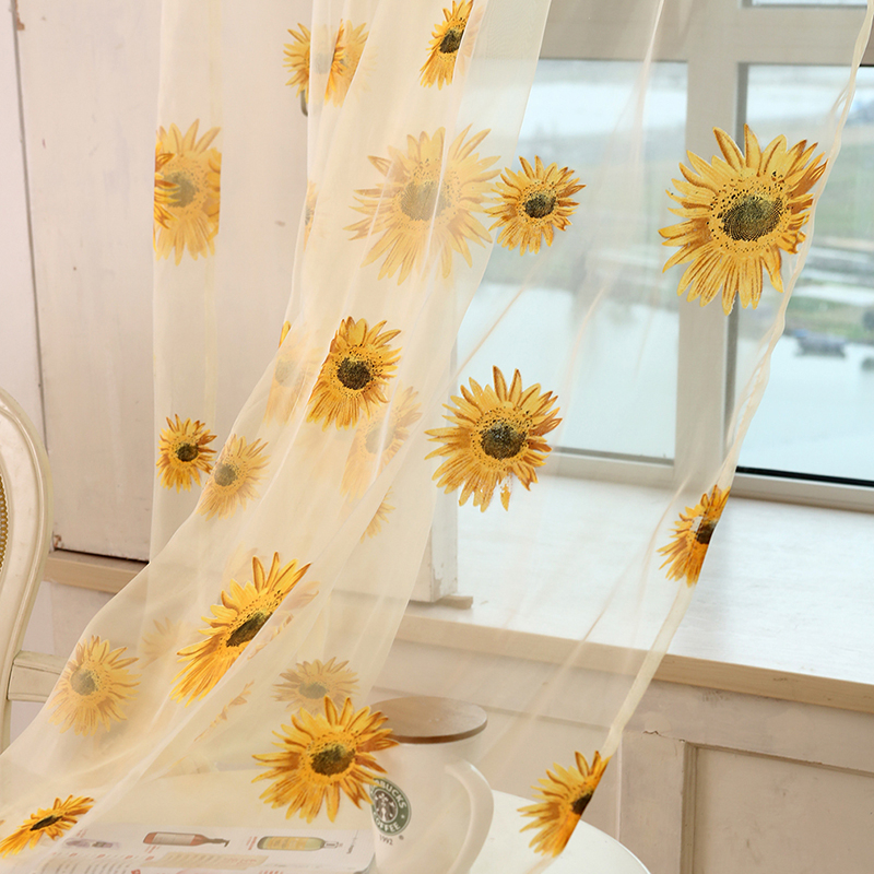 Hot Selling Home Textiles Through Rod Processing Small Sun Flower Balcony Curtains And Screens