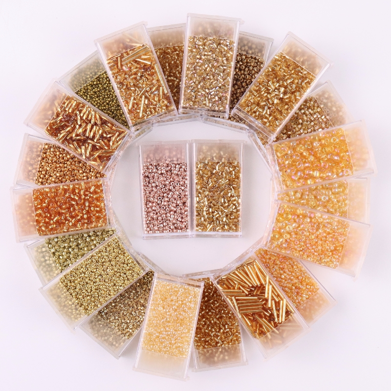 1 Bottle Golden Spacer Glass Seed Beads Multi Size Delica Beads Bugles Tube For DIY Women Necklace Garments Sewing Accessories