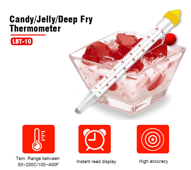 Glass Candy Instant Read Deep Fry Thermometer with Clip
