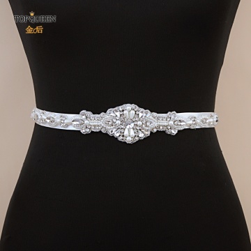 TOPQUEEN S388 Wedding Belts with Pearls Women's Belts with Rhinestones Beaded Belt Bridal Applique Bridesmaid Sash Cristal Belt