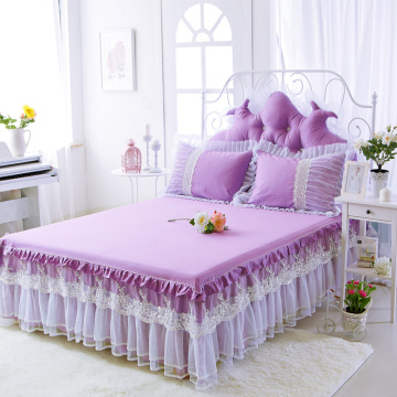 Princess Style Lace Multi-Layer Ruffled Bedding Bed Skirt Twin Full Queen King Coverlet Romantic purple Bed Skirt pillowcase set